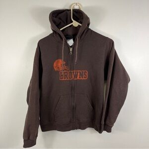 Cleveland Browns NFL Full Zip Hoodie Sweatshirt Brown Womens L Fits Short